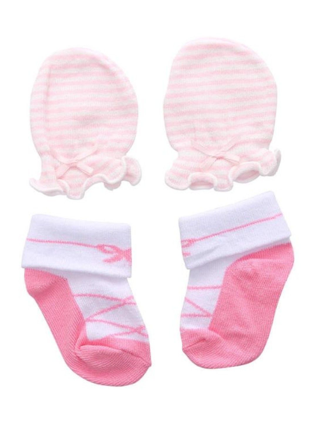 Babyhug 100% Cotton Interlock Knit Cap Mittens & Booties Set with Heart Print - White & Pink